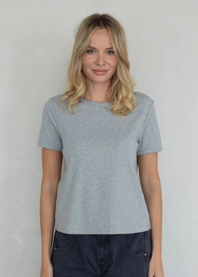 Enley Scallop Edge Basic Tee - Heather Grey Double Layered Fabric SnagResistant Fabric