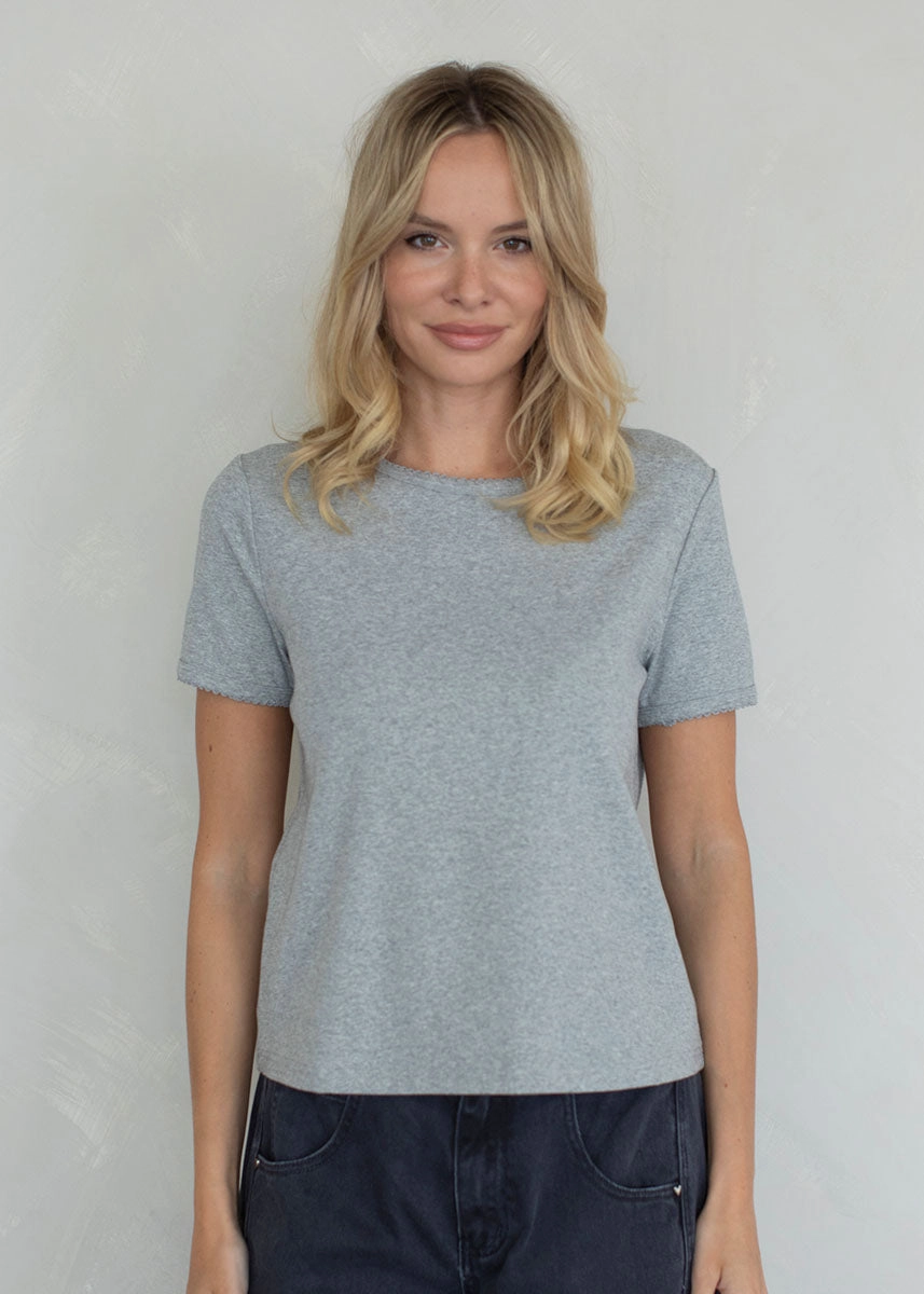 Enley Scallop Edge Basic Tee - Heather Grey Double Layered Fabric SnagResistant Fabric