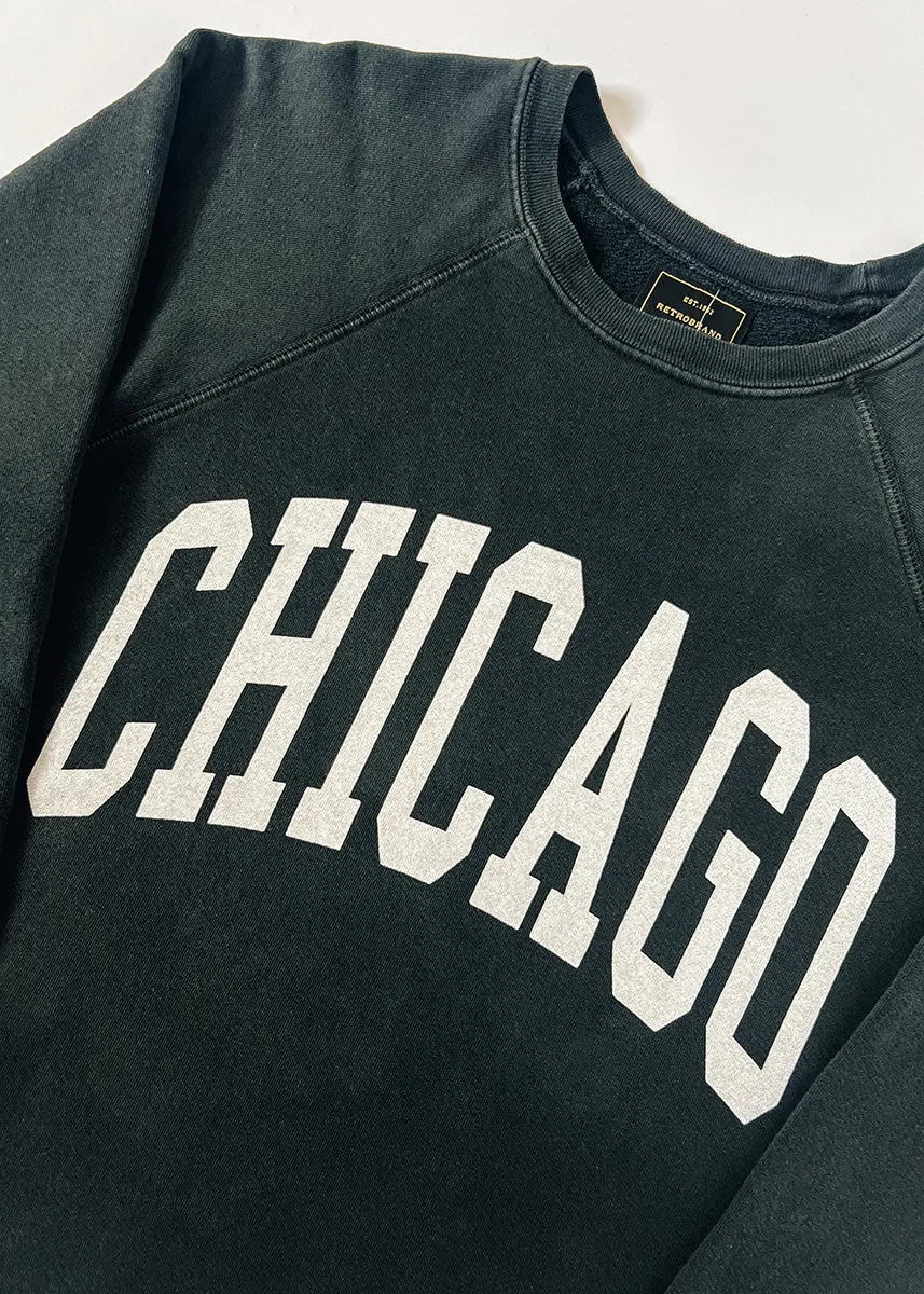 Chicago Classic Crew Sweatshirt - Vintage Black Knit Comfort Wear Loose Weave
