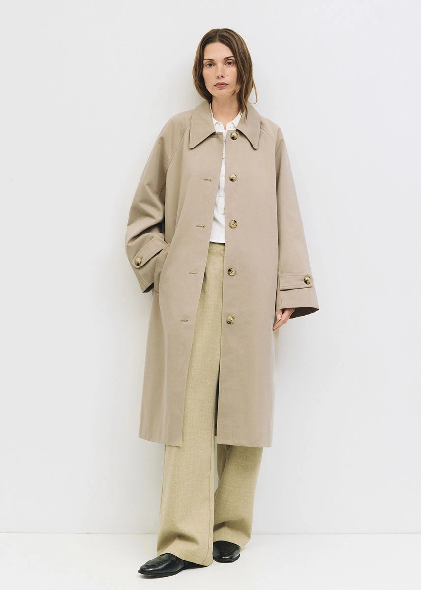 The Serena Coat - Beige UV Protection Finish Layered Neckline
