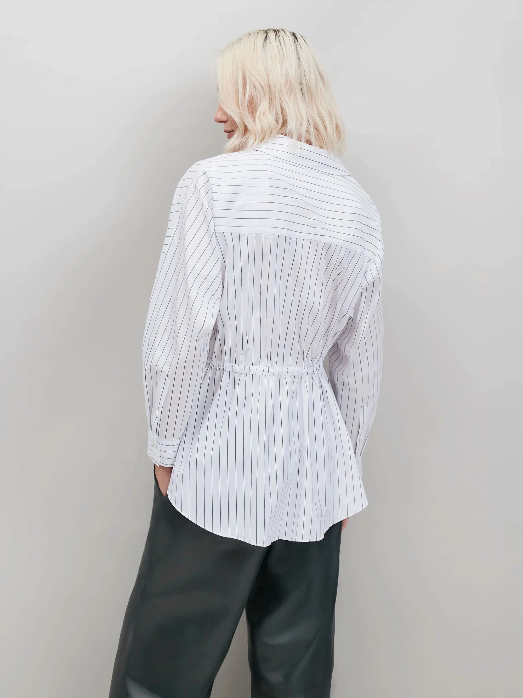 White Stripe Channel Waist Shirt ZeroWaste Construction PlacketDetail