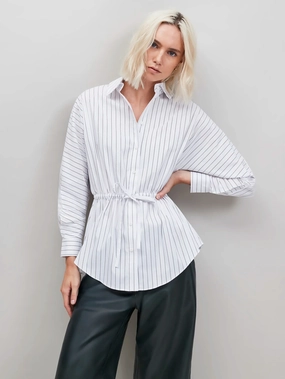 White Stripe Channel Waist Shirt Wrinkle Free Texture