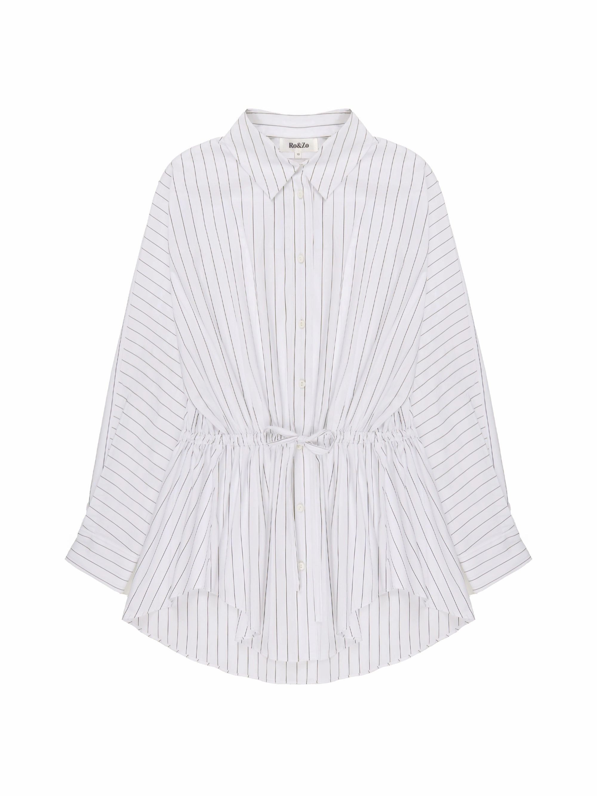 High Collar Protection Design White Stripe Channel Waist Shirt