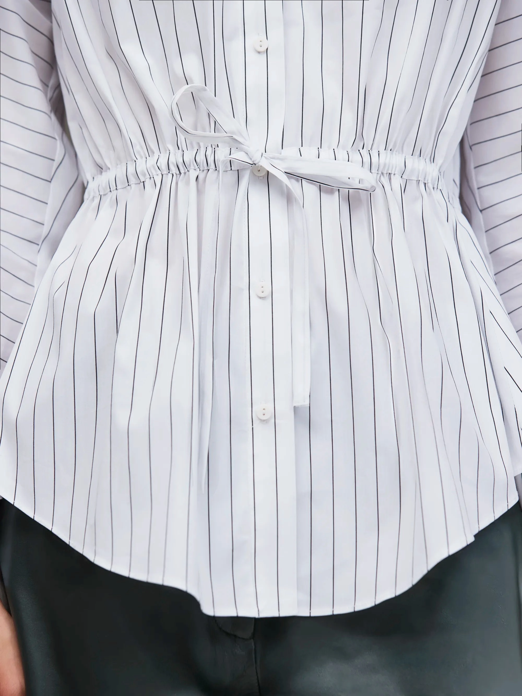 Recycled Material Blend Drop Shoulder Design White Stripe Channel Waist Shirt