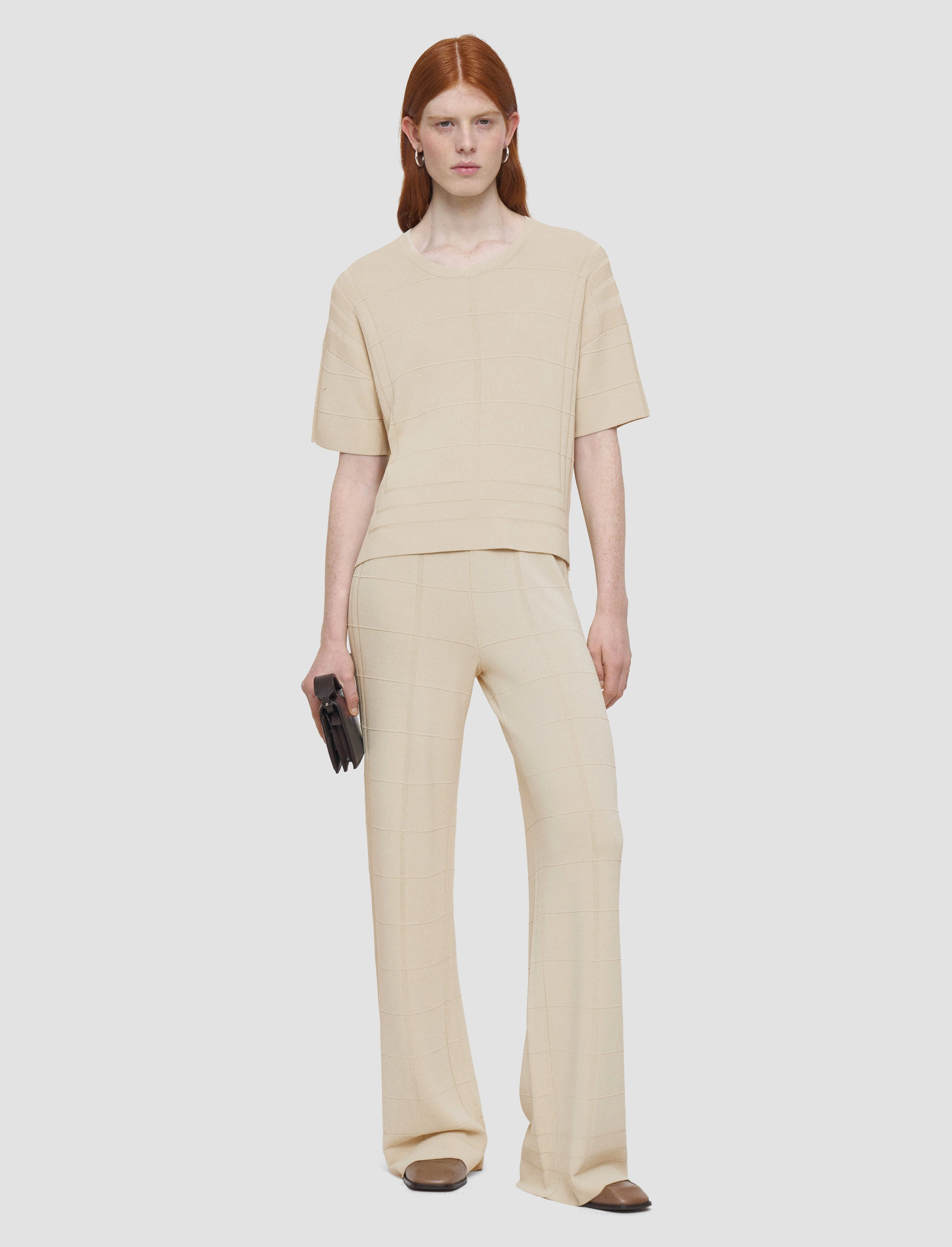 Viscose Grid Knit T-Shirt Warm Layers Skin Friendly Stitch