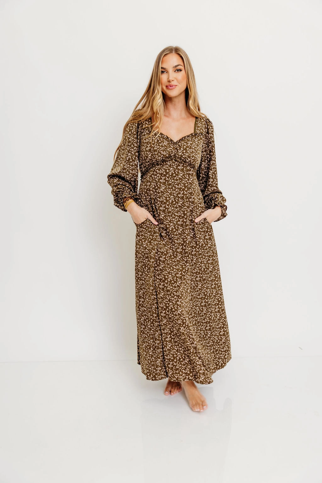Warm Palette Pretty Glow Erin Floral Maxi Dress in Olive