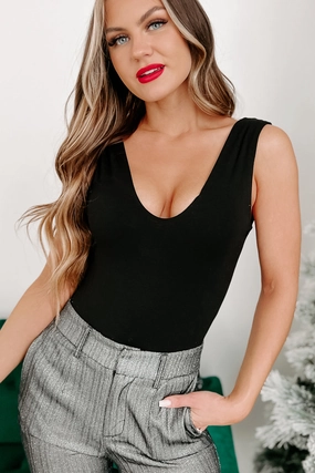 Erin NanaMacs Original Sleeveless V-Neck Bodysuit (Black) Hidden Pocket Design