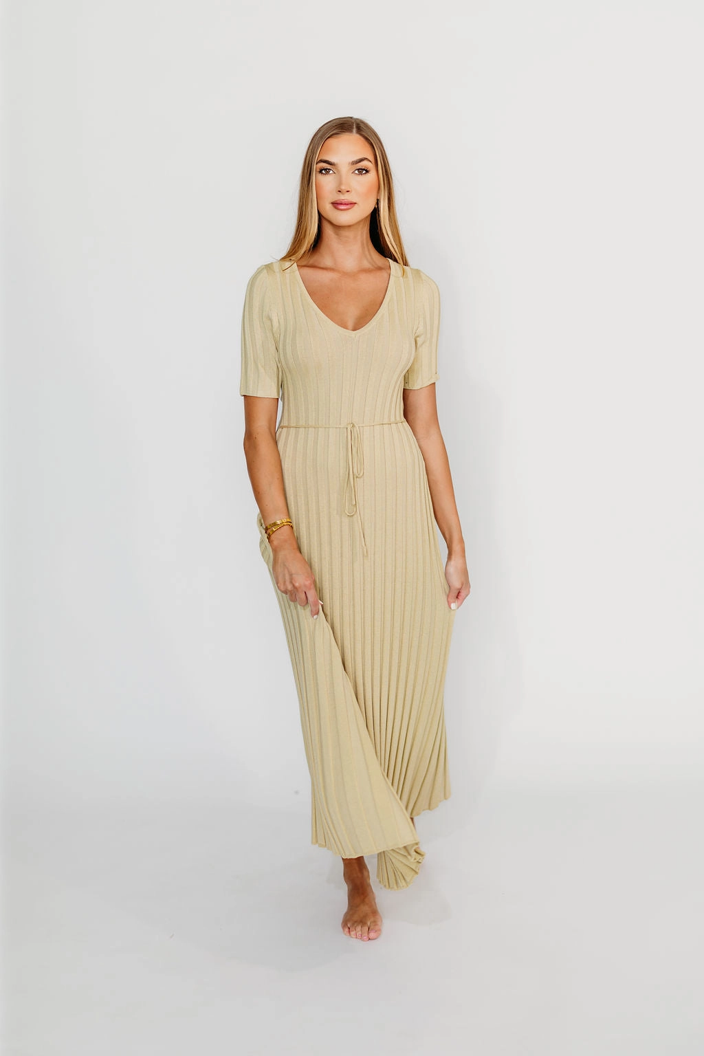 Sleek Style EasyCareMaterial Oakley Ribbed Maxi Dress in Dusty Lime - Bump Friendly *Final-Sale*