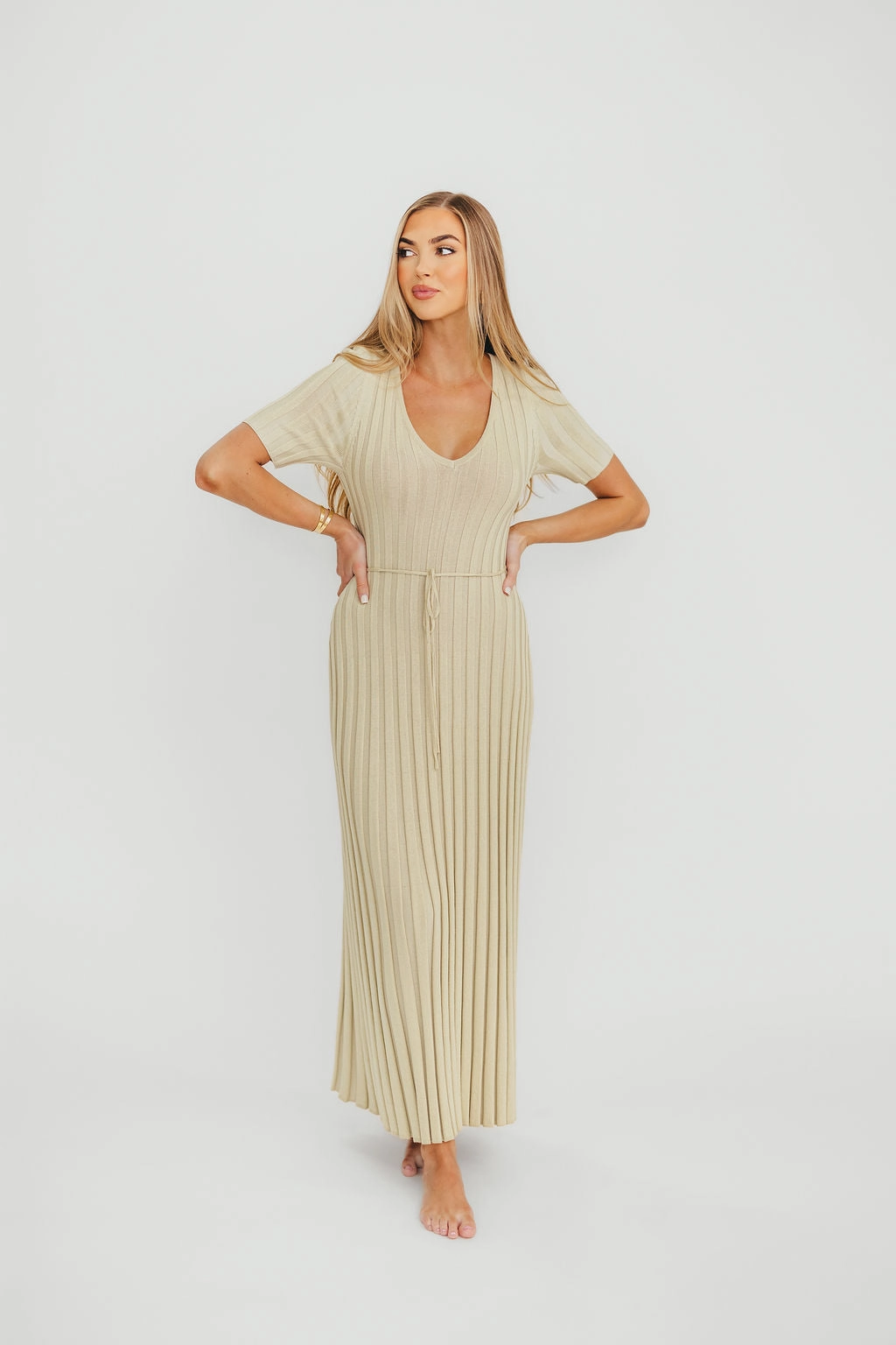 Elegant Wear Daytime Look Oakley Ribbed Maxi Dress in Dusty Lime - Bump Friendly *Final-Sale*