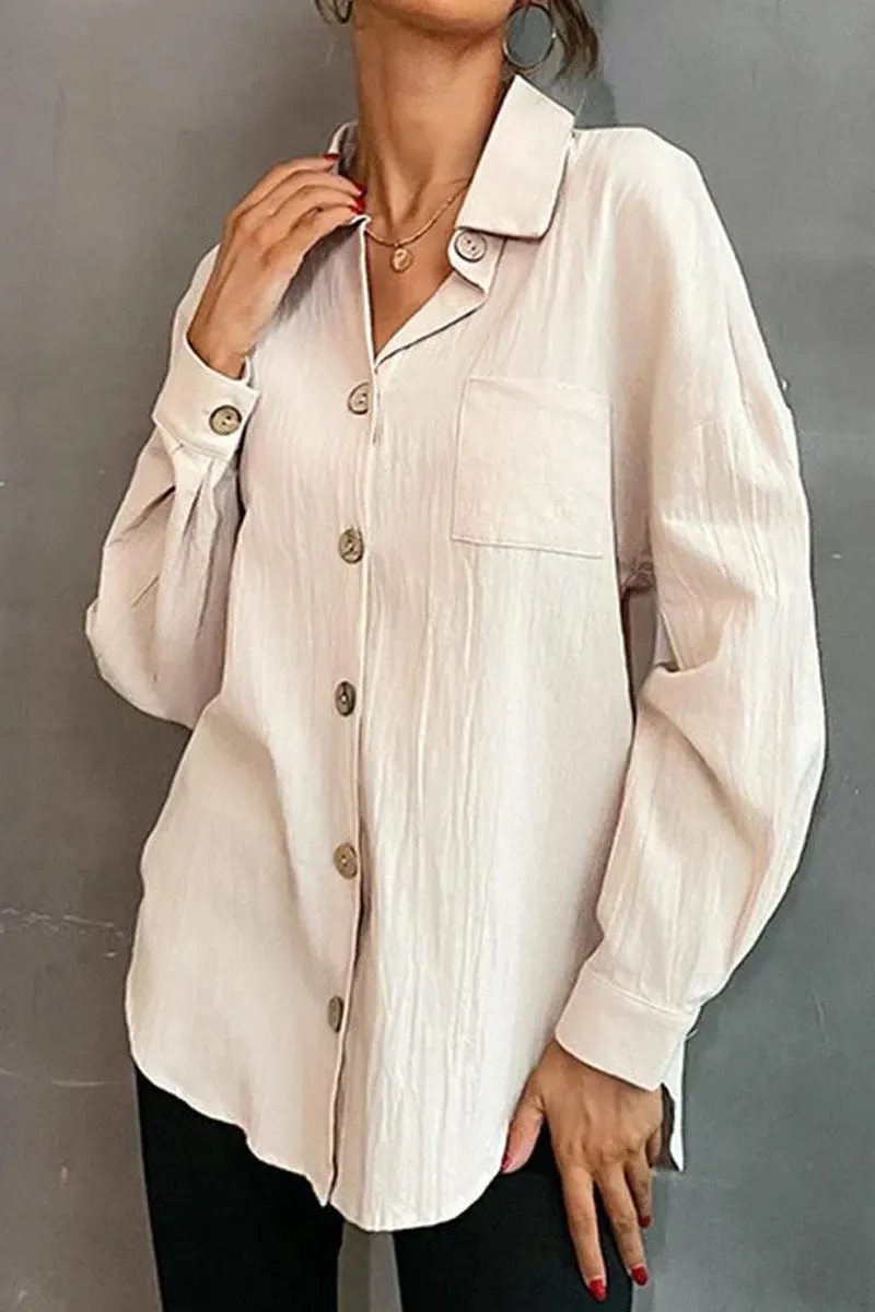 Seasonal Trend OdorResistant Fabric BUTTON DOWN SOLID LOOSE FIT BLOUSE SHIRTS