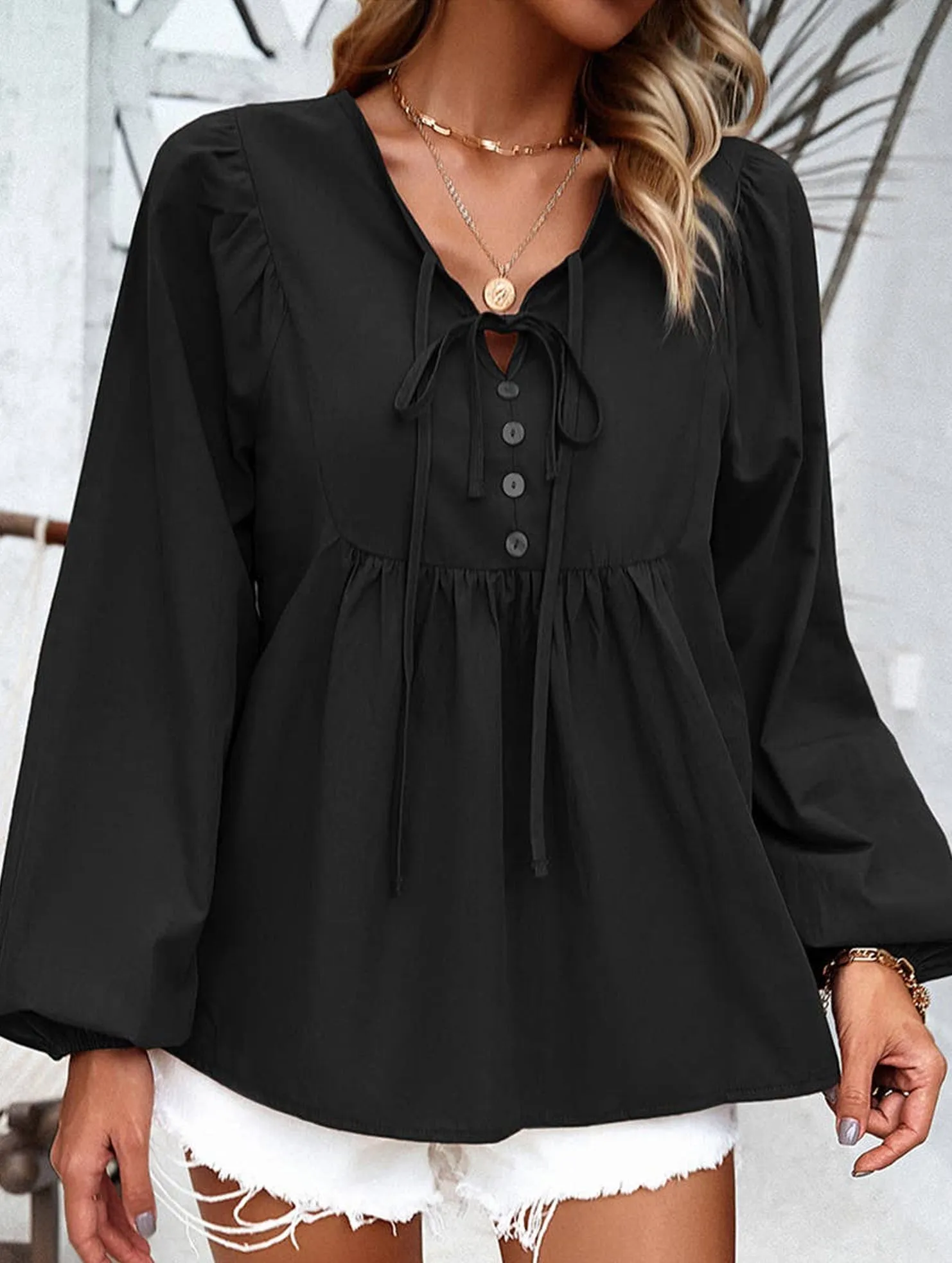 COTTON WICKING V COLLAR BLOUSE_CWTBLL0779 EcoFriendlyMaterial Luxurious Feel