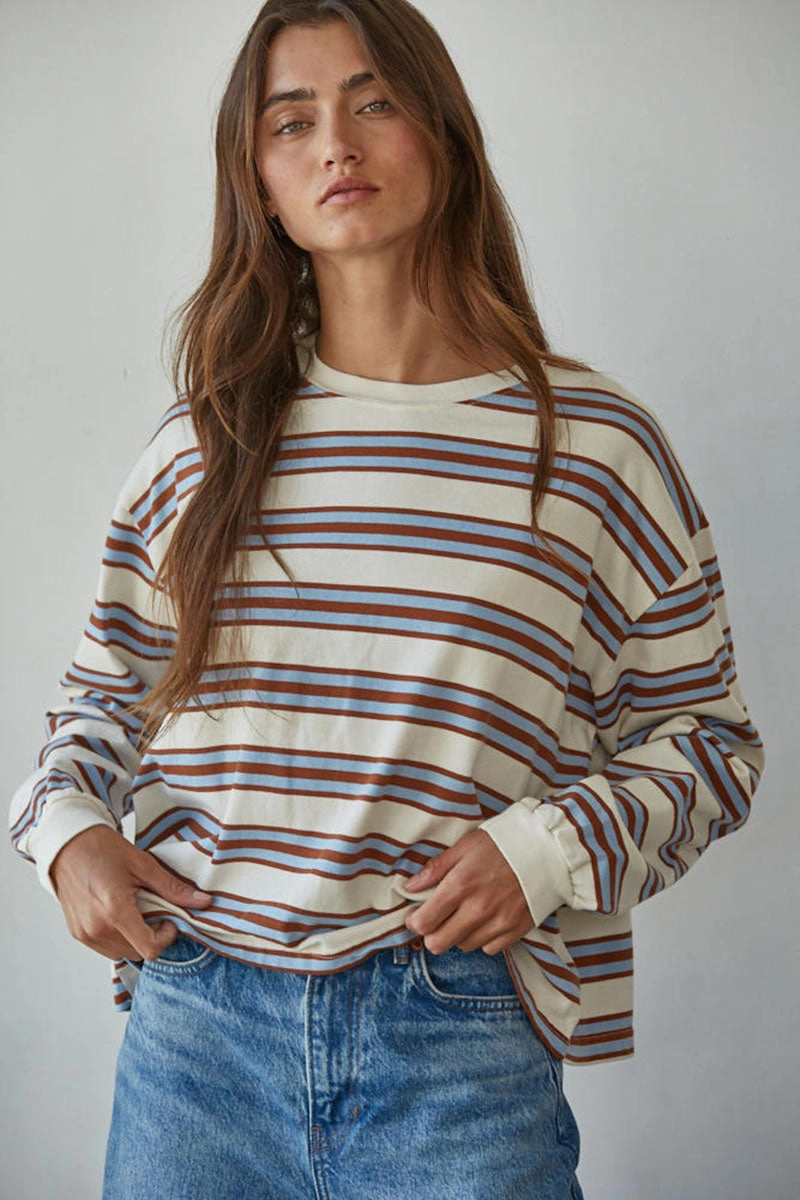Classic Tank Everly Striped Long Sleeve - Blue & Camel