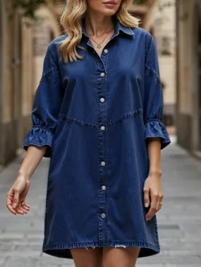 Relaxed Cut Single-row multi-button denim dress