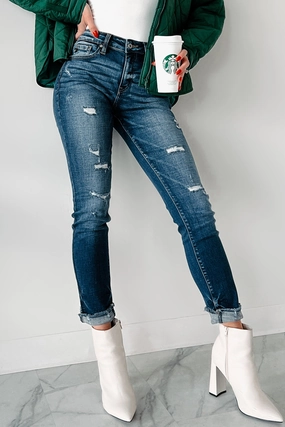 Mary Anne High Rise Distressed Kancan Skinny Jeans (Dark) Beach Day Breathable