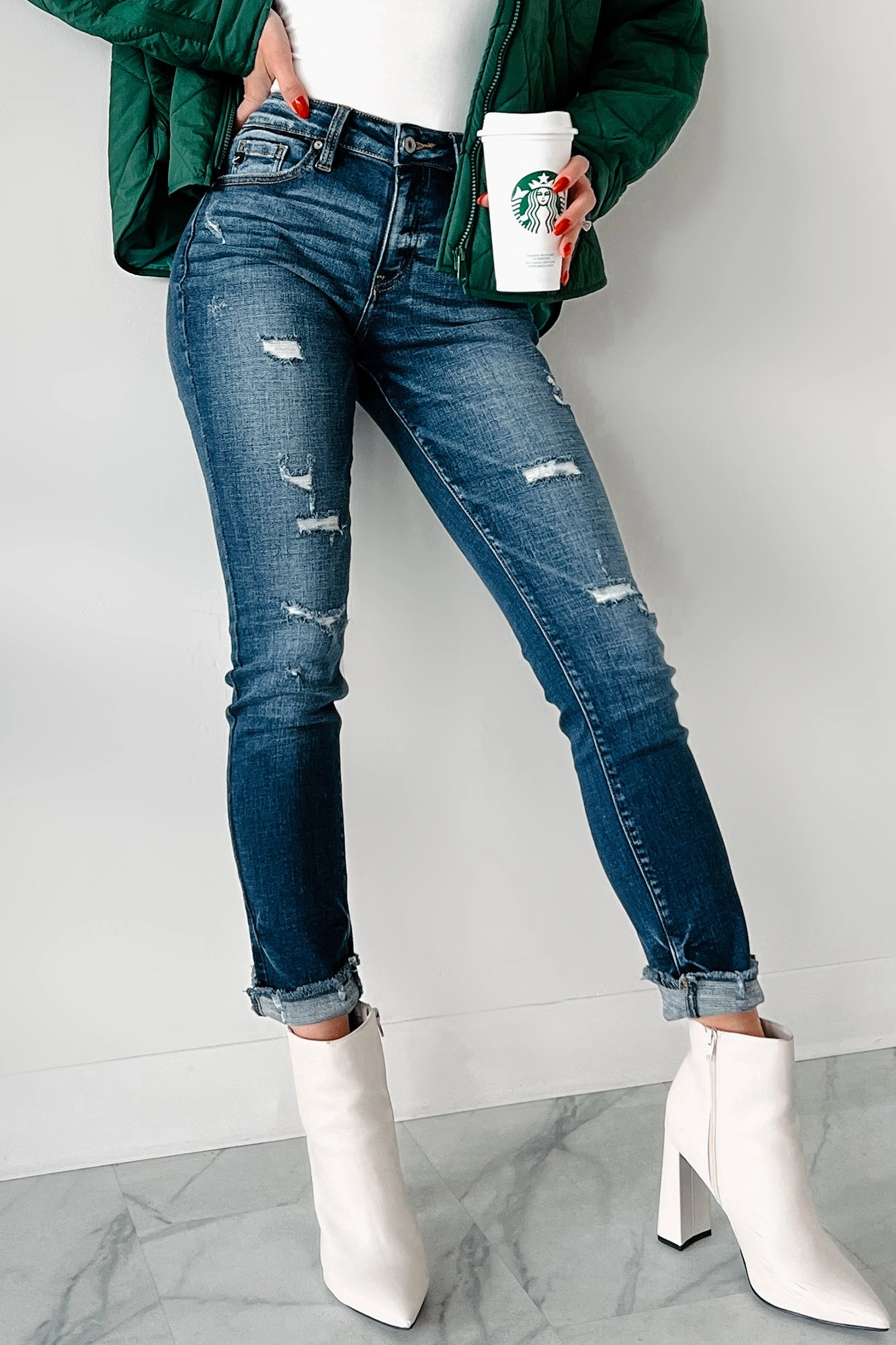 Mary Anne High Rise Distressed Kancan Skinny Jeans (Dark) Festival Outfit Comfy Artist Vibe Fashion Piece