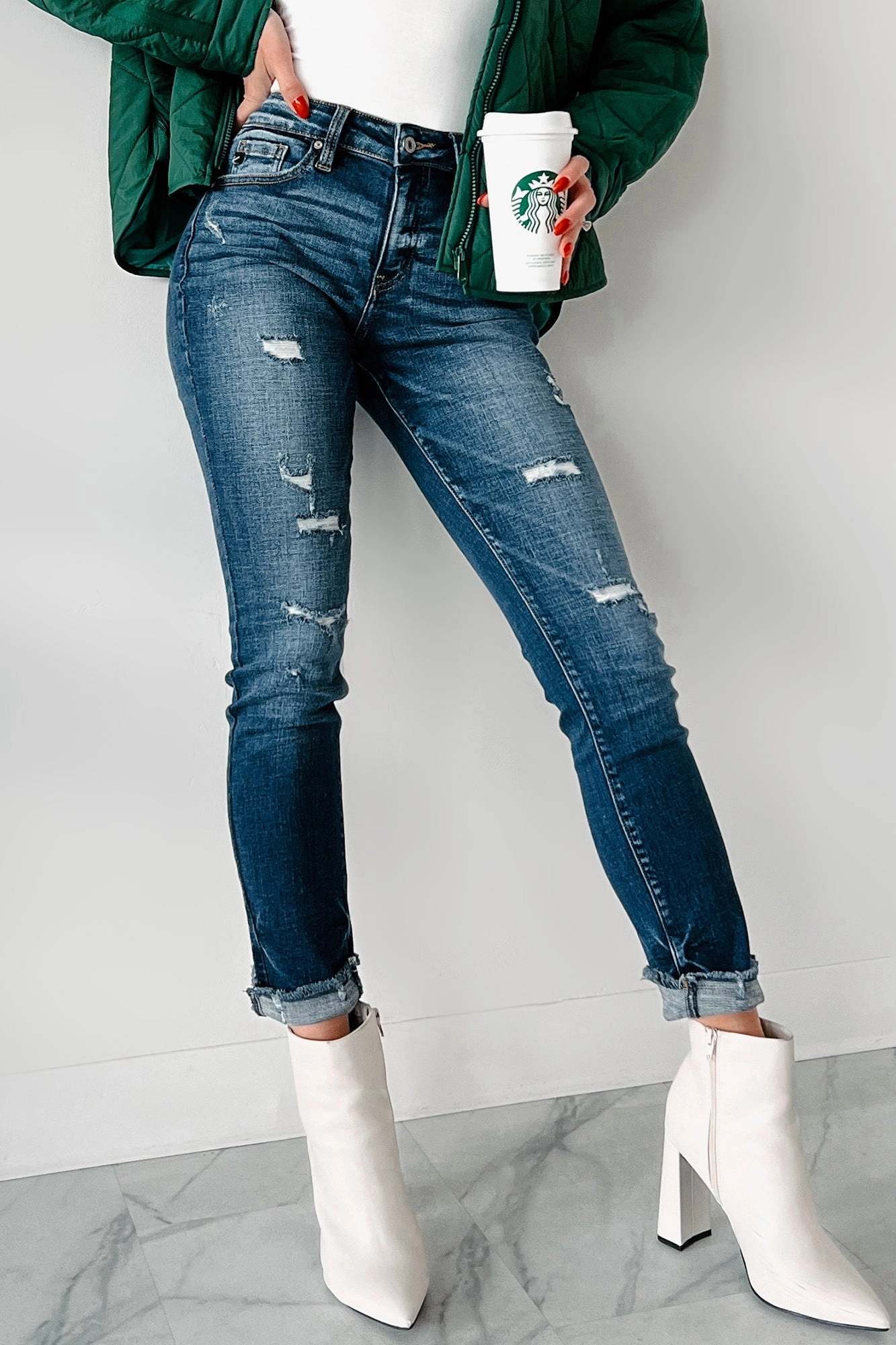 Mary Anne High Rise Distressed Kancan Skinny Jeans (Dark) Family Style Urban Explorer Youth Style Casual Street