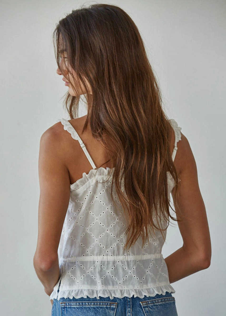 Evie Eyelet Top - White ribbed texture DurableReinforcement