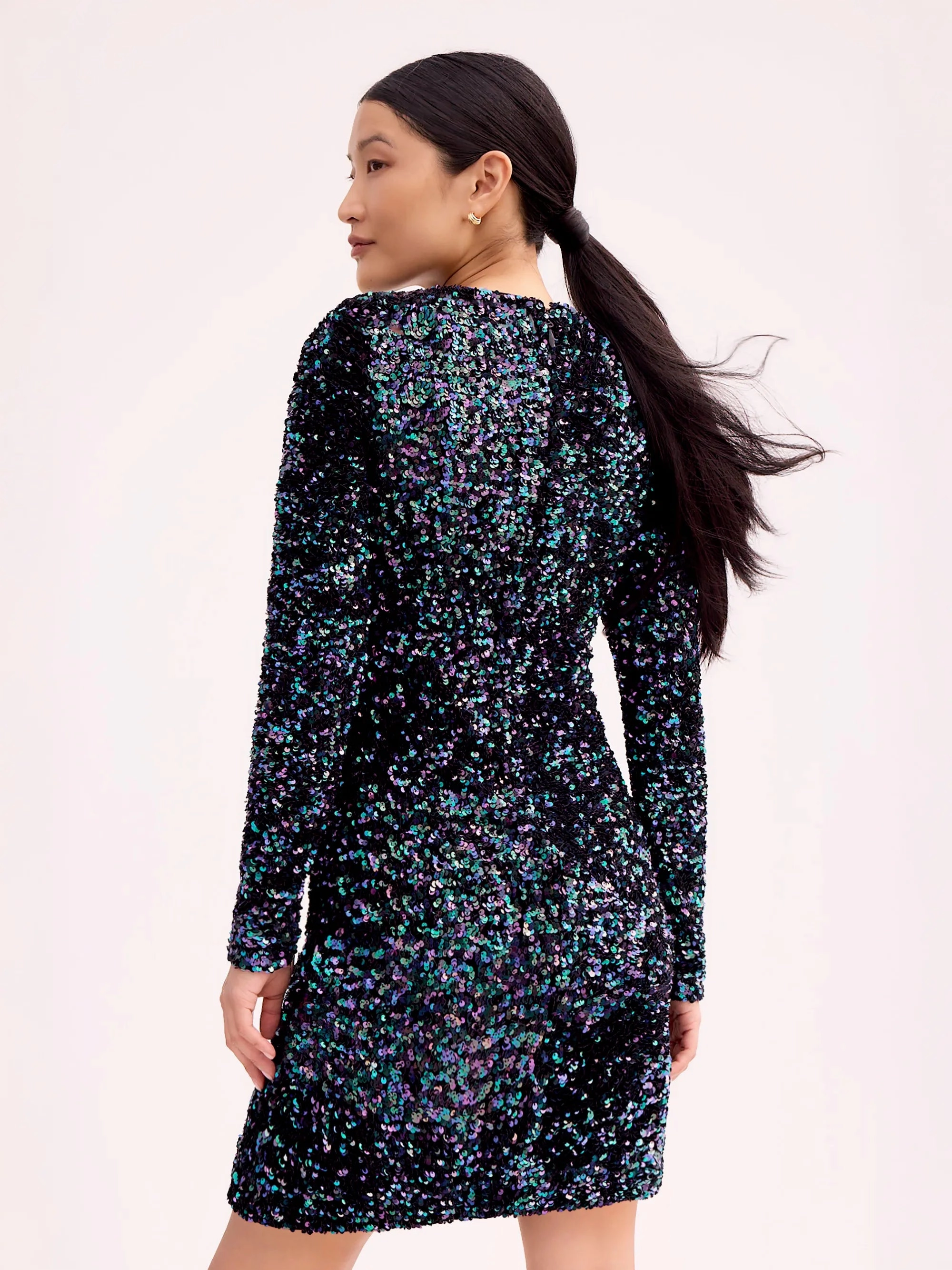 Evie Sequinned Long-Sleeved Mini Dress Relaxed and Effortless