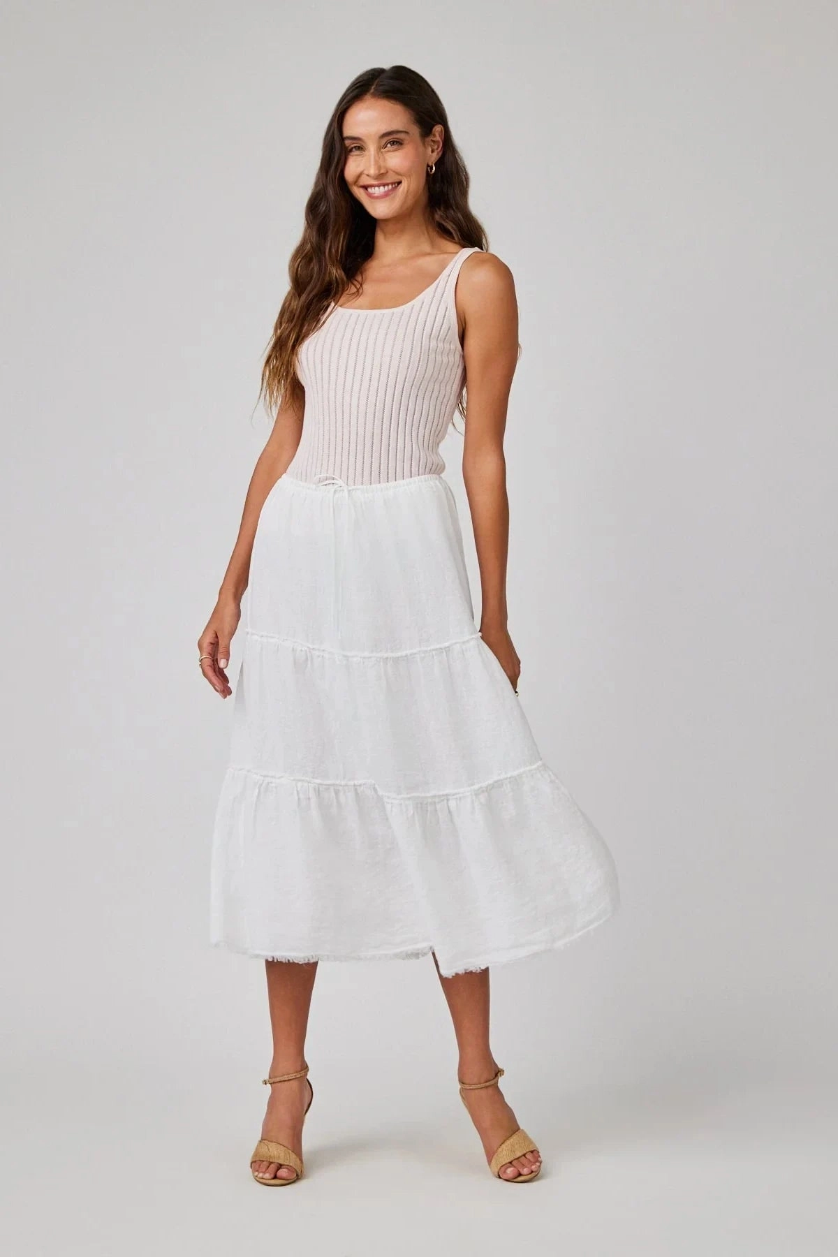 No Ride Up Technology Linen Frayed Tiered Skirt