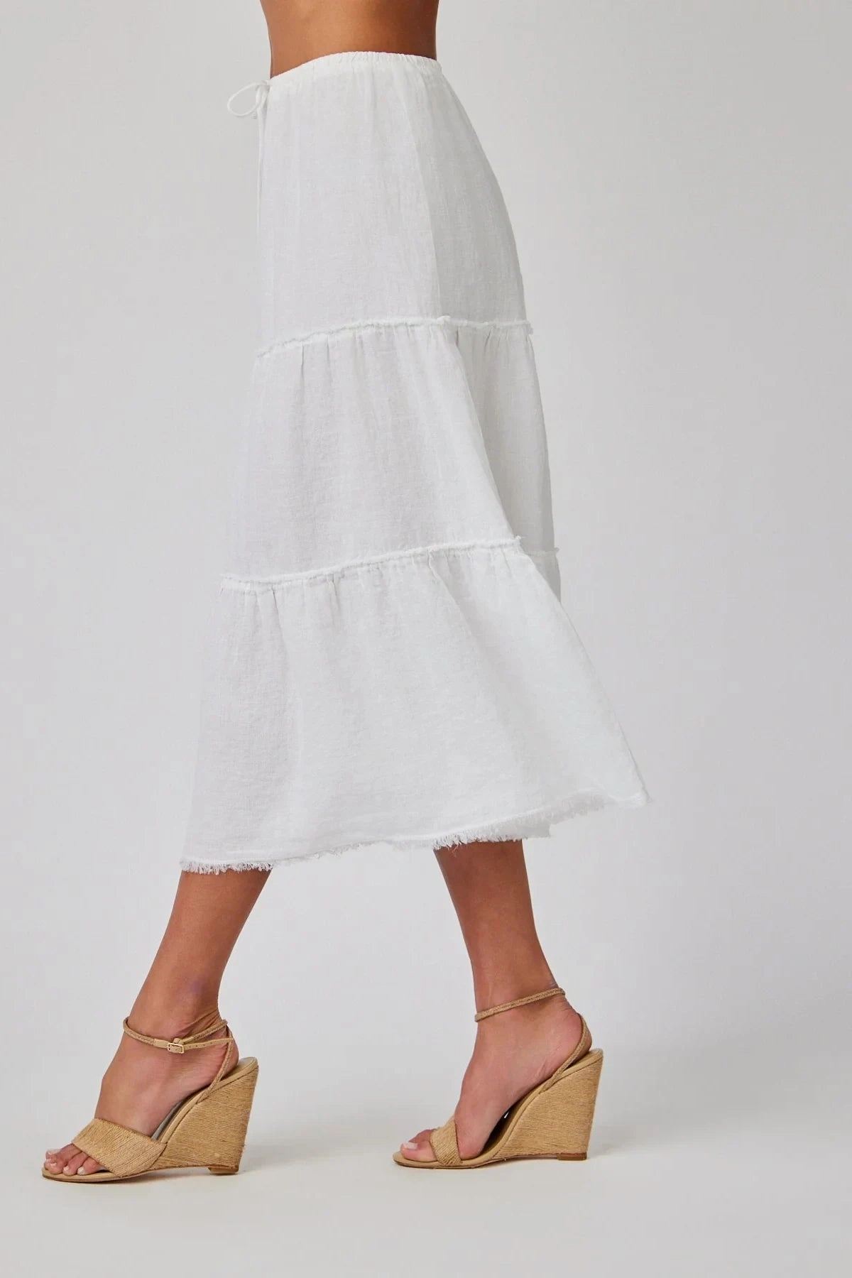 Linen Frayed Tiered Skirt Fun Prints Non Restrictive Movement