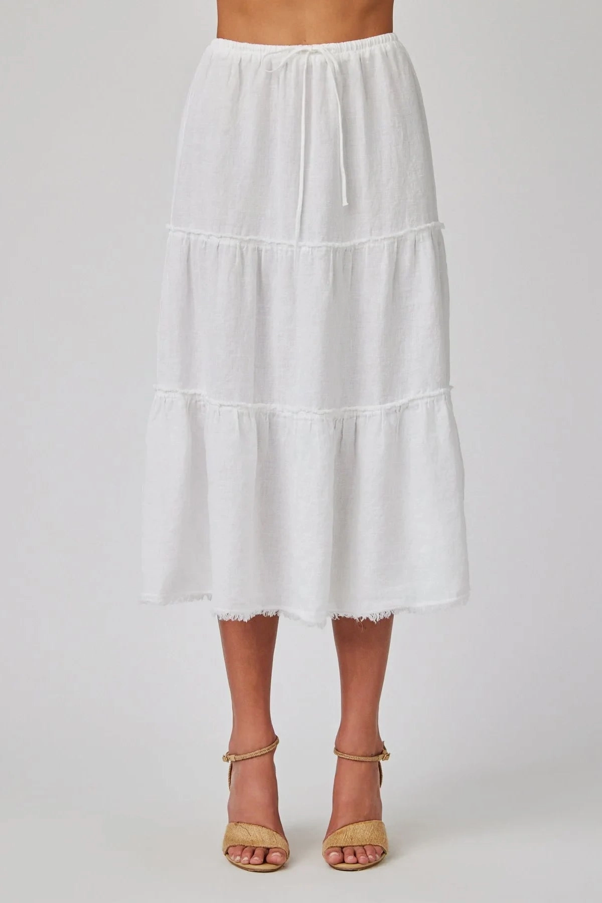 camisole Quick Access Cargo Pockets Linen Frayed Tiered Skirt