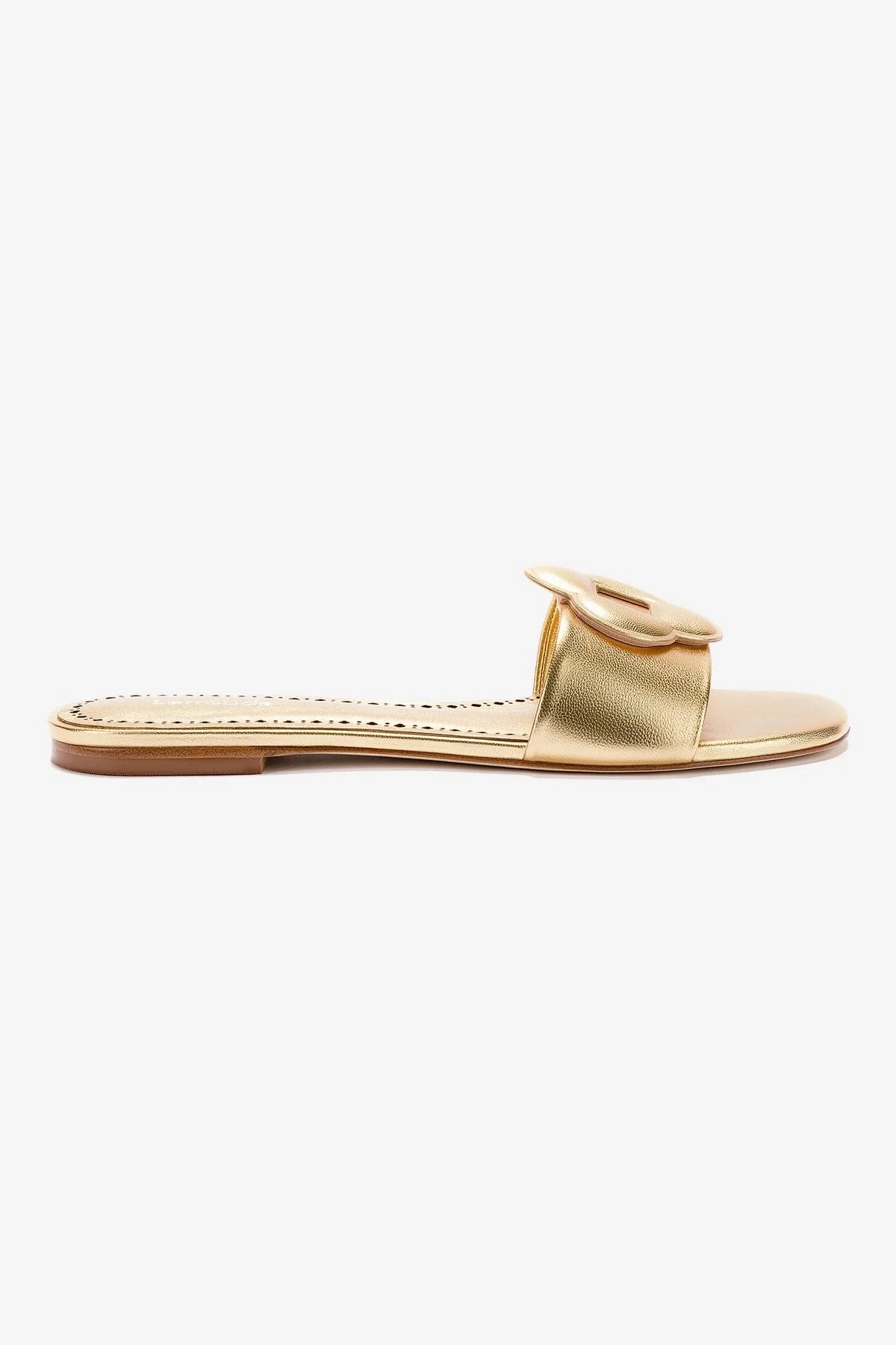 Flora Flat Mule In Gold Metallic Leather Teacher Wear
