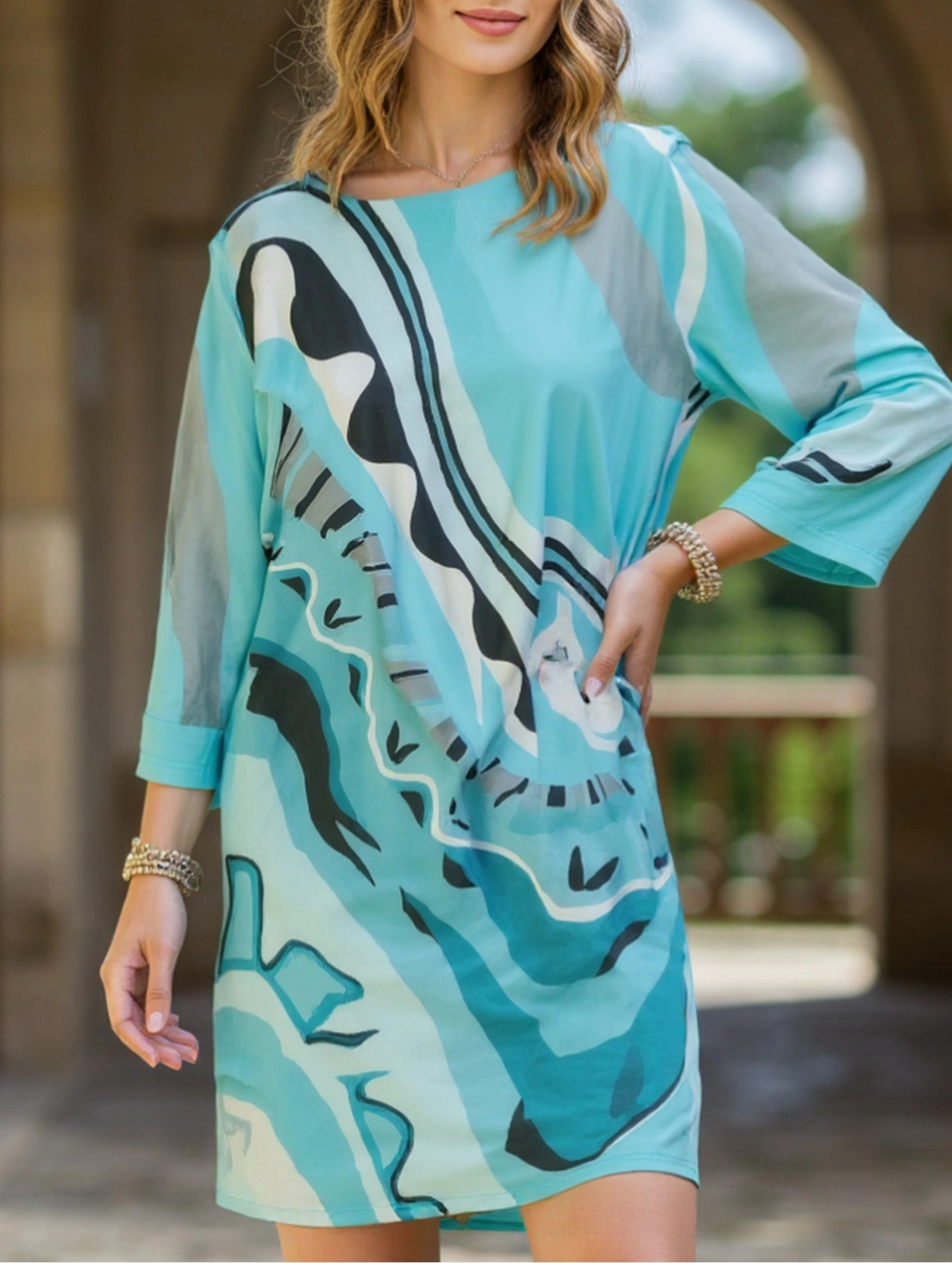 All Fit Style Breathable-Lining Fashionable casual round neck long sleeve dress