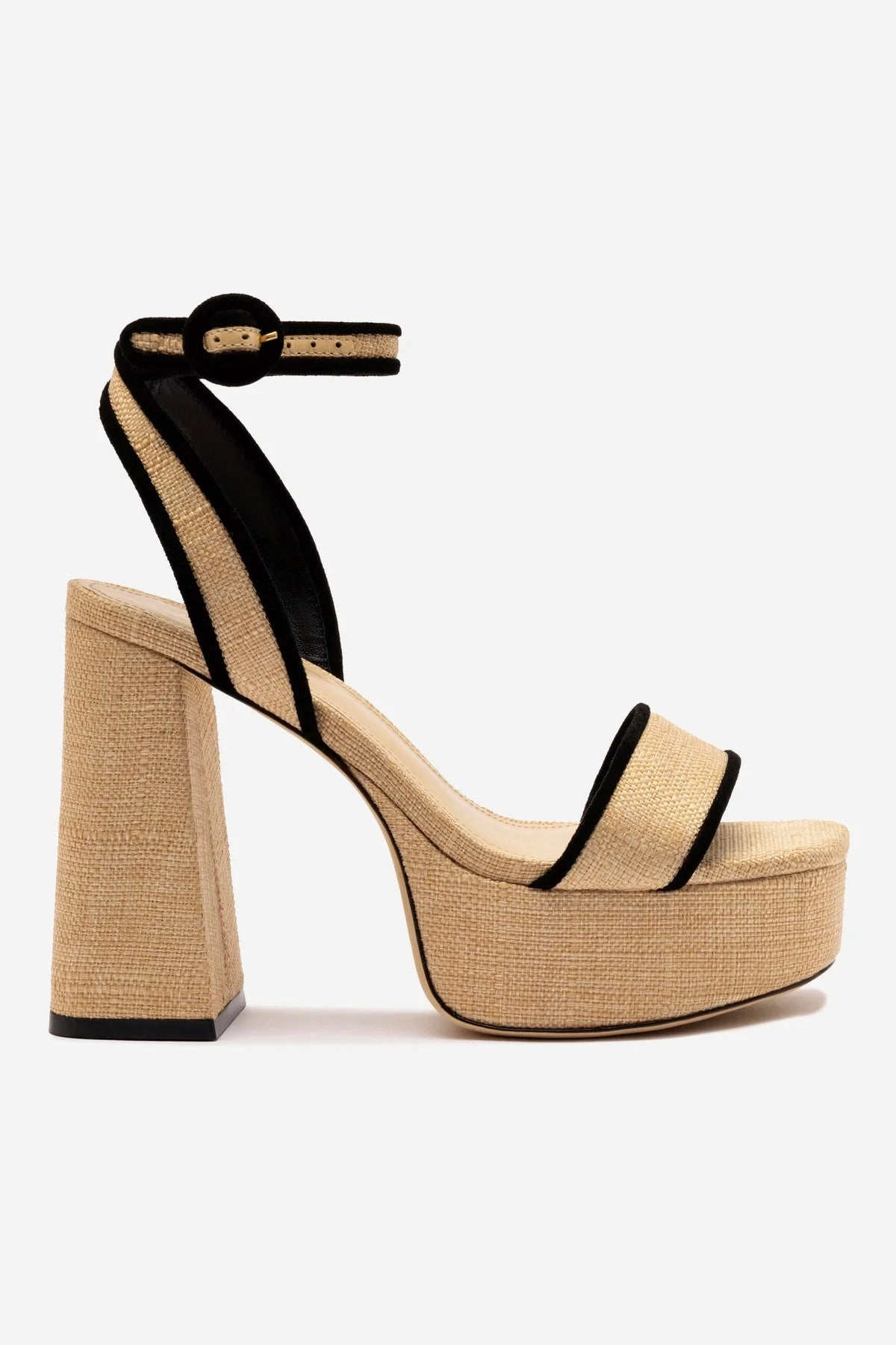 Dolly Sandal In Beige Raffia and Black Trimming Moisture Wicking Fabric