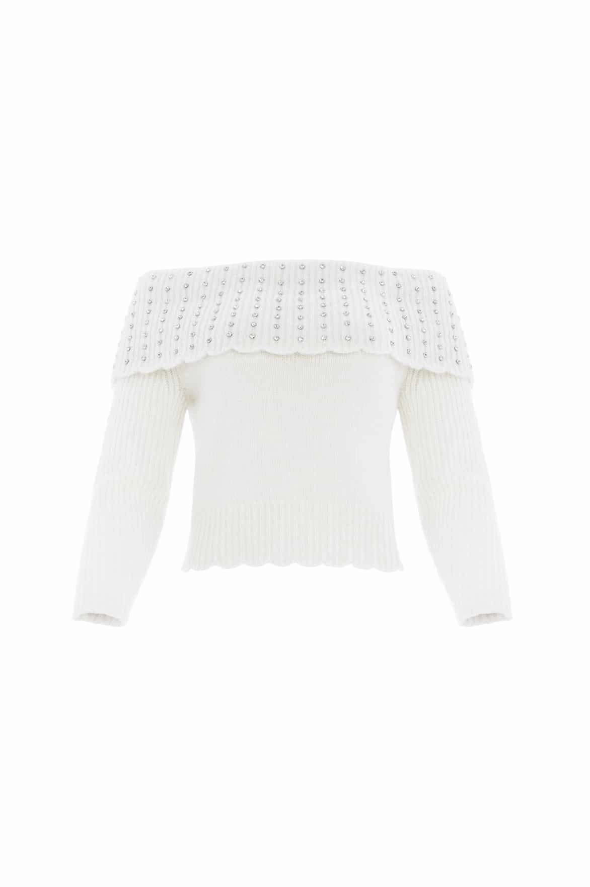Embellished Bardot Jumper Ventilated Armhole Design