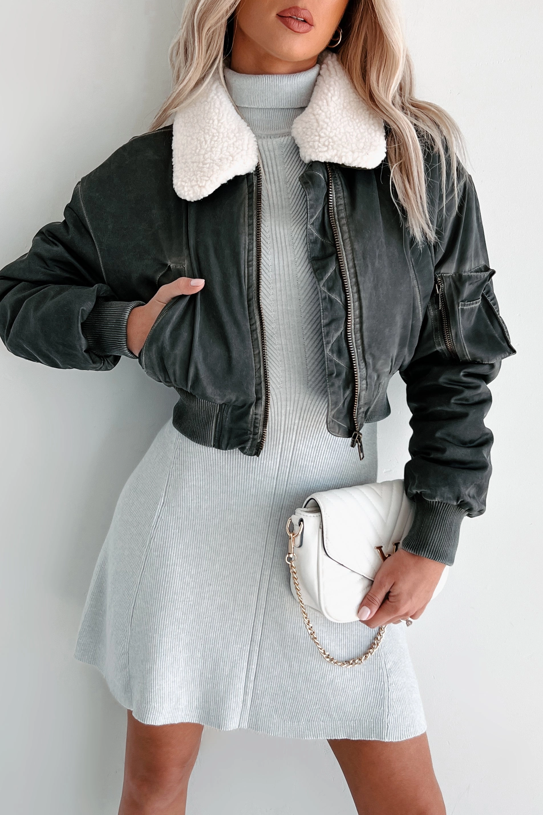 Fashionable Flight Path Aviator Crop Jacket (Dark Grey) Advanced Wickability System