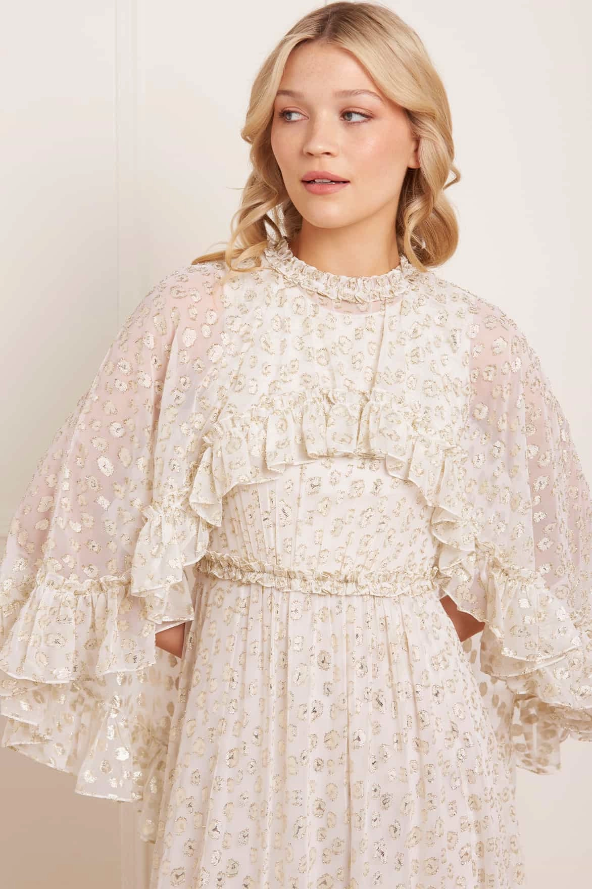 Elegant Motion Cotton Skin Harper Lurex Cape Ankle Gown