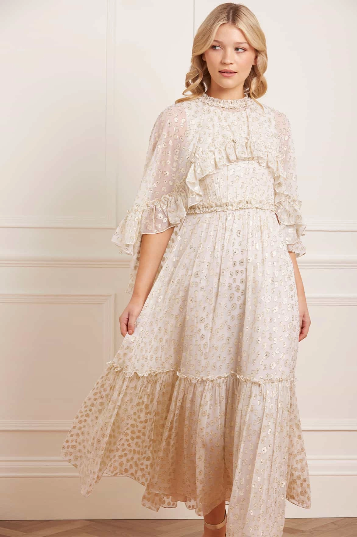 Harper Lurex Cape Ankle Gown Elegant Mature Eco-Lining