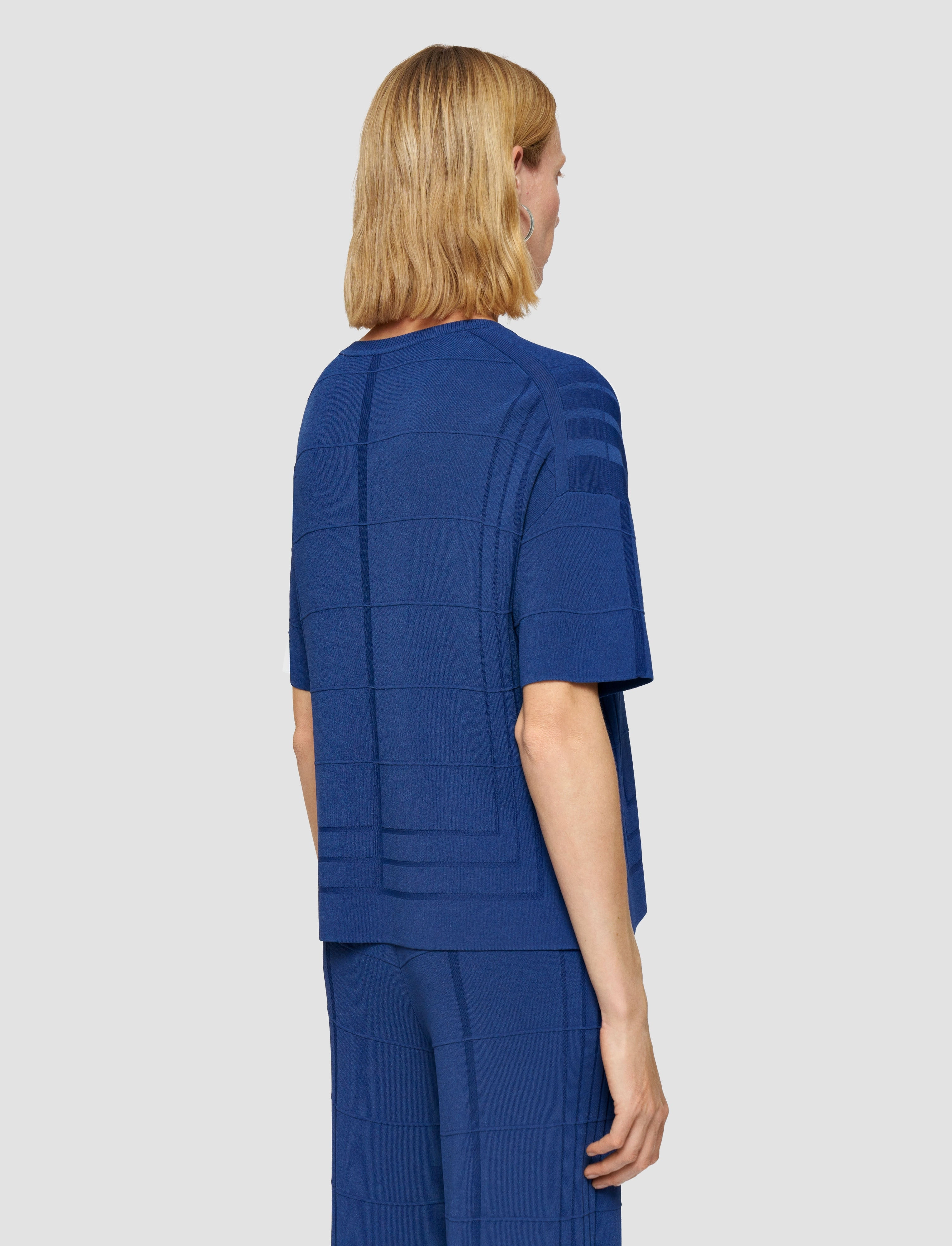 Layered Cable Pattern Viscose Grid Knit T-Shirt