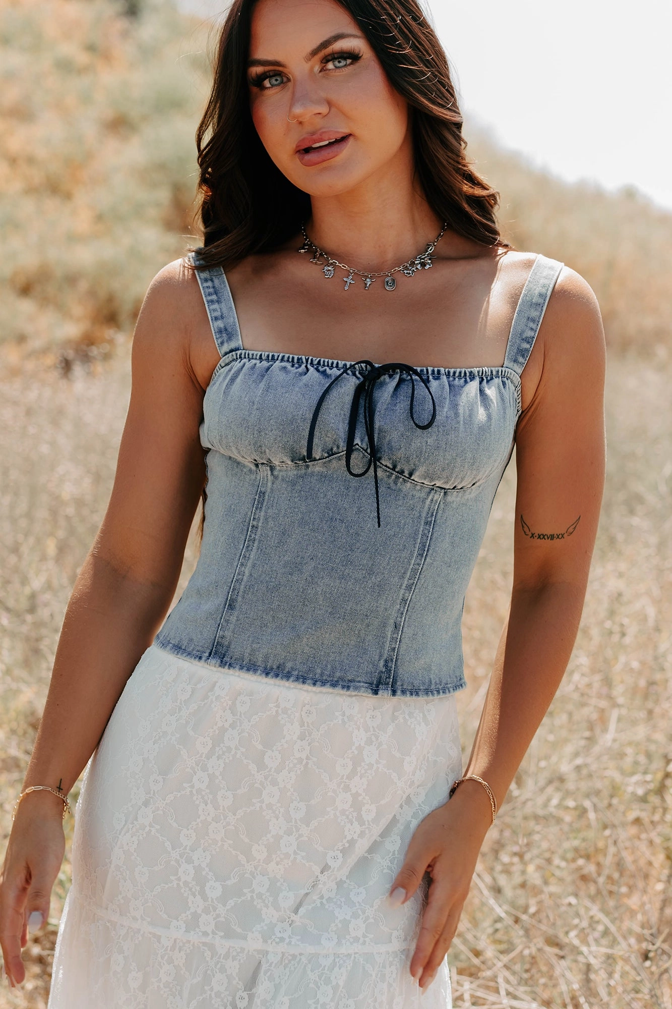 Easy Layering Fast Lane Living Denim Bustier Top (Denim)