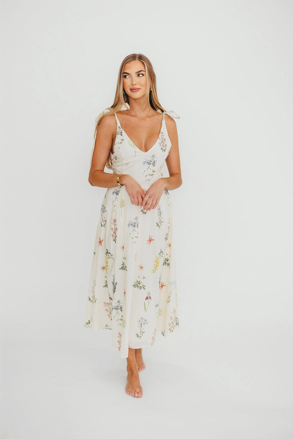 Soft and Relaxed Fawna Floral Midi Dress in Cream *Final-Sale*