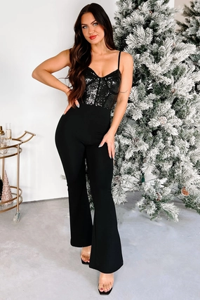 Feeling Snazzy Sequin Corset Jumpsuit (Black) Hot Unique