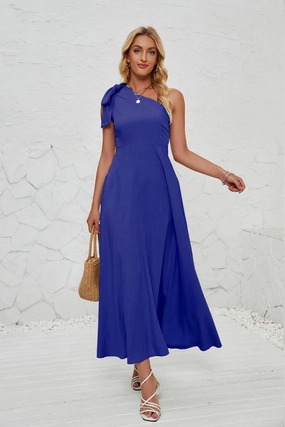 BOW ONE-SHOULDER BELTED DRESS_CWDMD1831 Simple Flow Timeless Style Wear