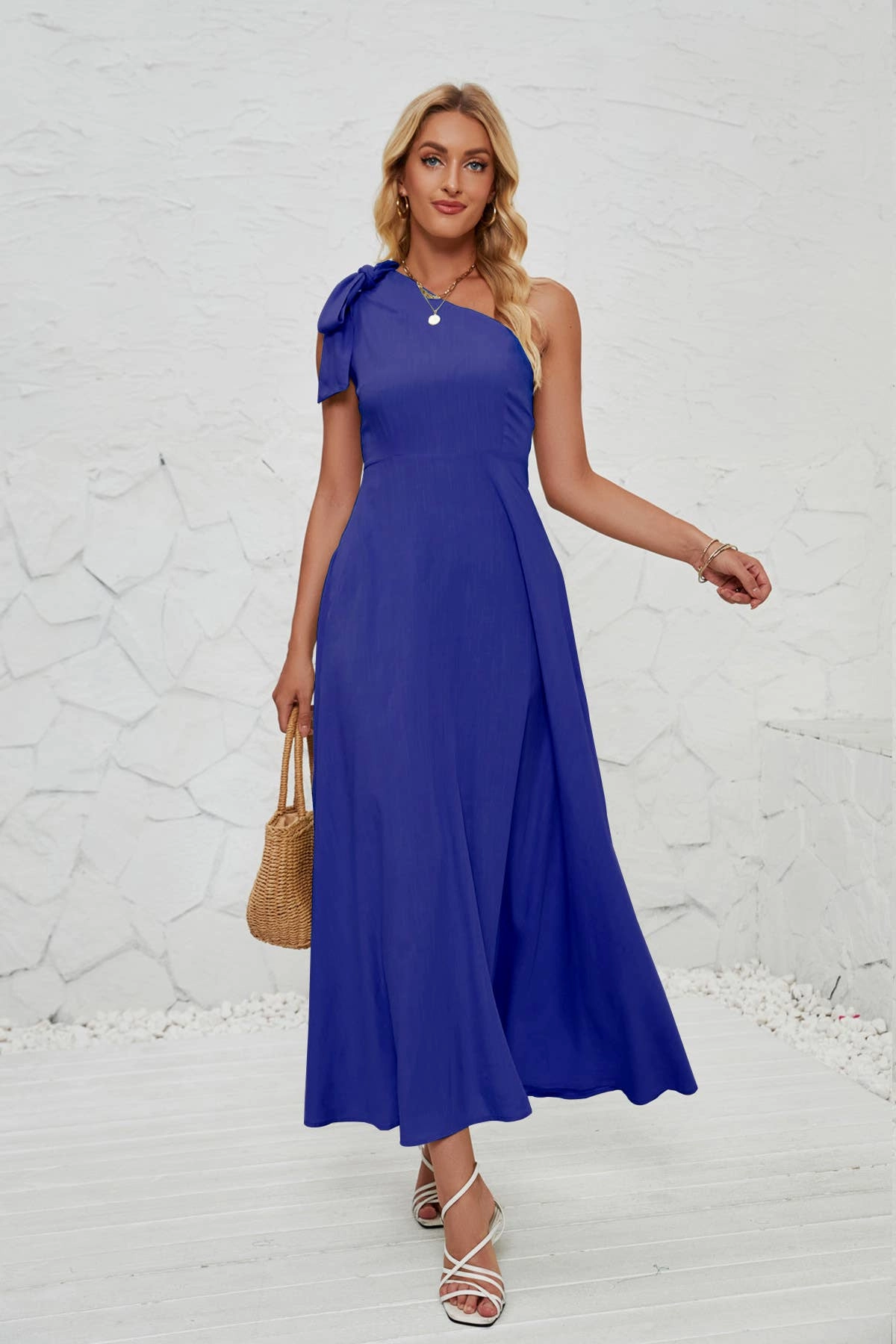 BOW ONE-SHOULDER BELTED DRESS_CWDMD1831 Simple Flow Timeless Style Wear