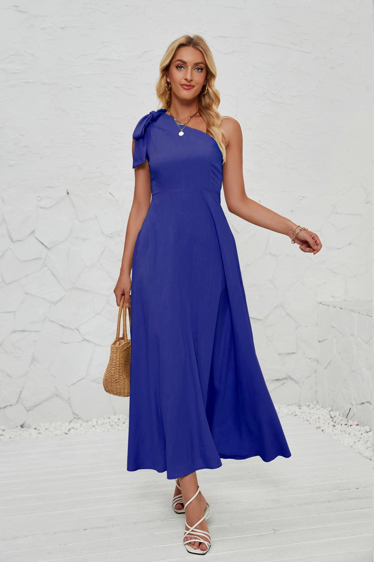 BOW ONE-SHOULDER BELTED DRESS_CWDMD1831 Grab Now