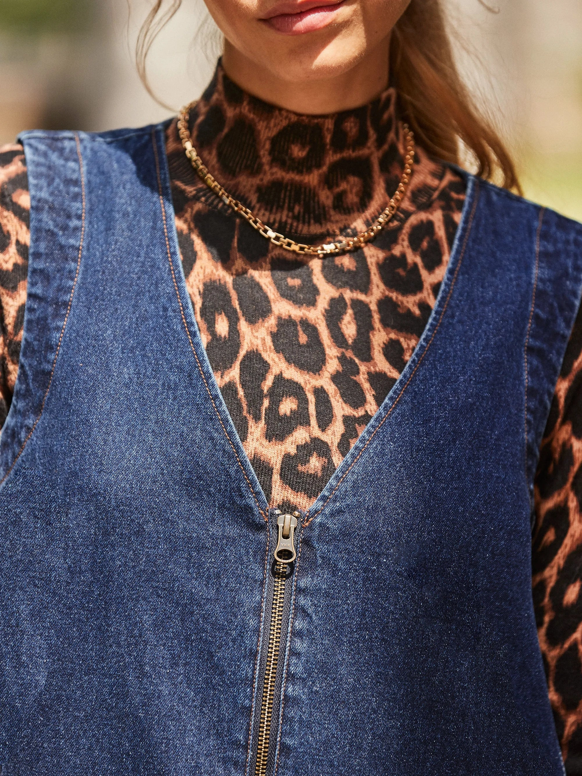 Soft Touch Zip-Front Denim Mini Dress