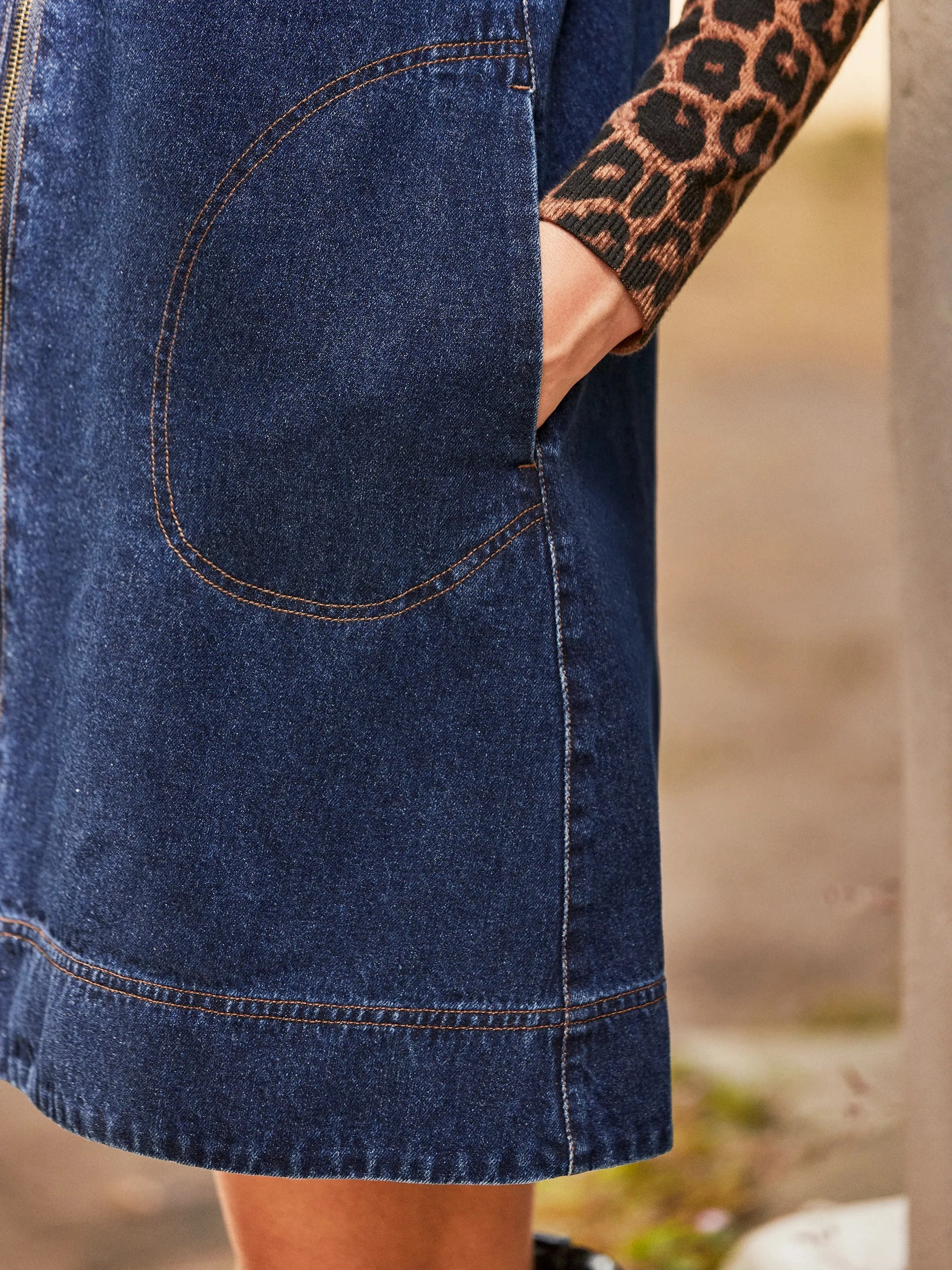 Zip-Front Denim Mini Dress Breezy Mood Gentle Flow