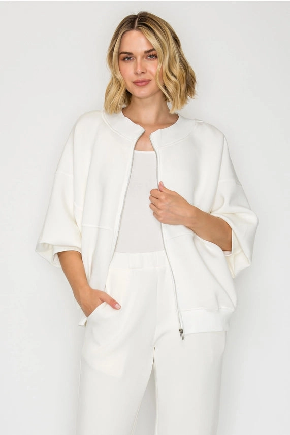 Finella Stretch French Scuba Jacket in White Contemporary Fit