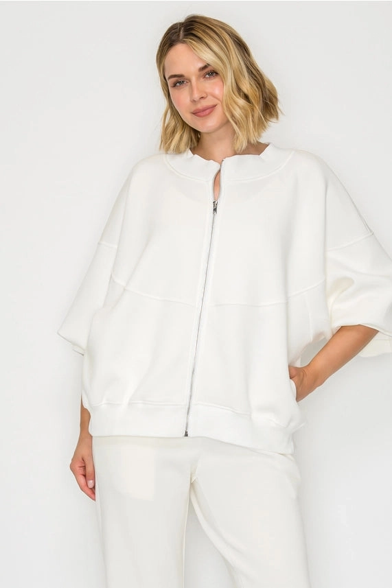 Finella Stretch French Scuba Jacket in White Water Based Coating