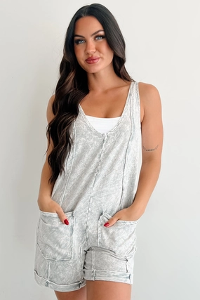 Fireside Feelings Sleeveless Mineral Wash Romper (Silver Grey) Relaxed Indoor