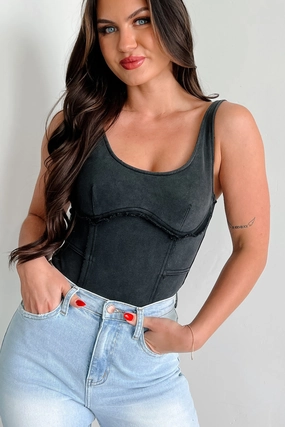 Rough Around The Edges Raw Edge Tank Bodysuit (Black) Beginner Level High Waist Fitness Lover Durable Stitch