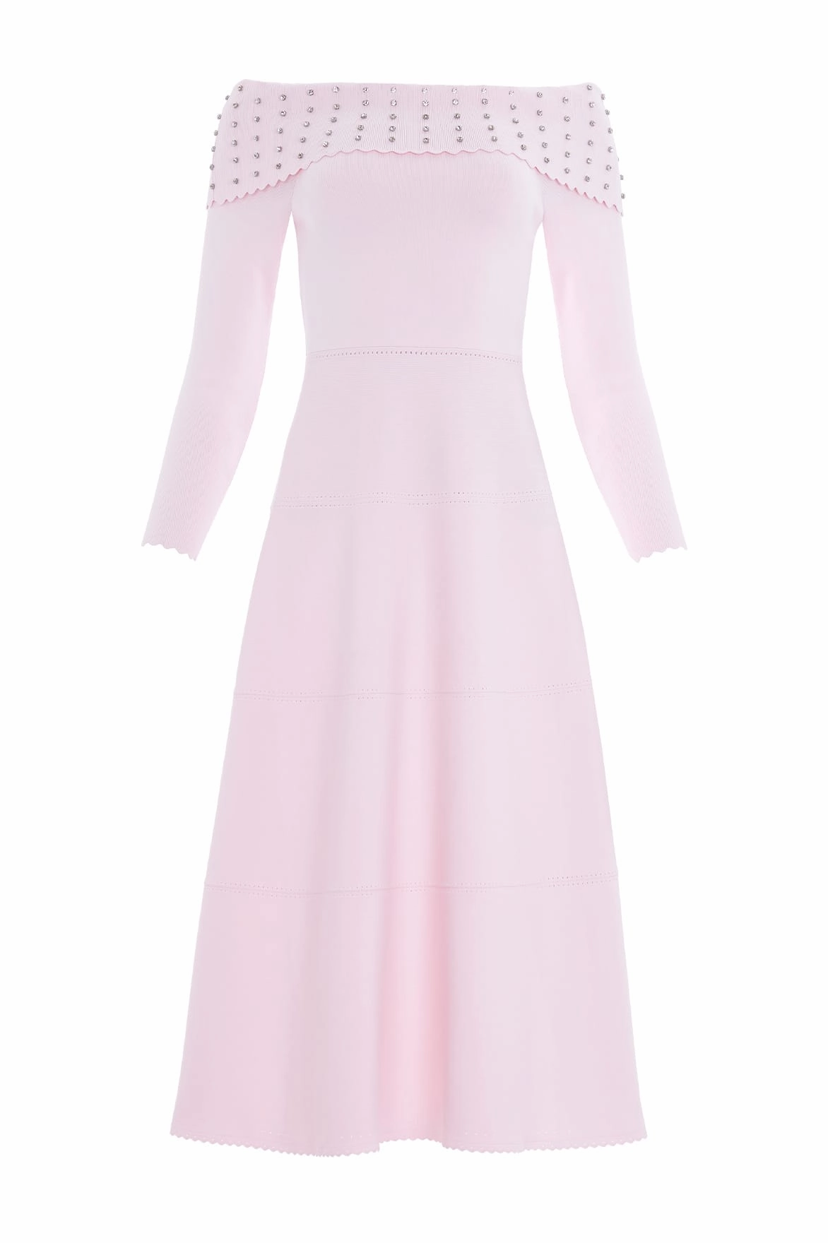 Embellished Bardot Knit Gown Compact Knit Technique