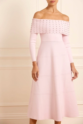 Embellished Bardot Knit Gown Relaxed Comfort FrayResistant Edging