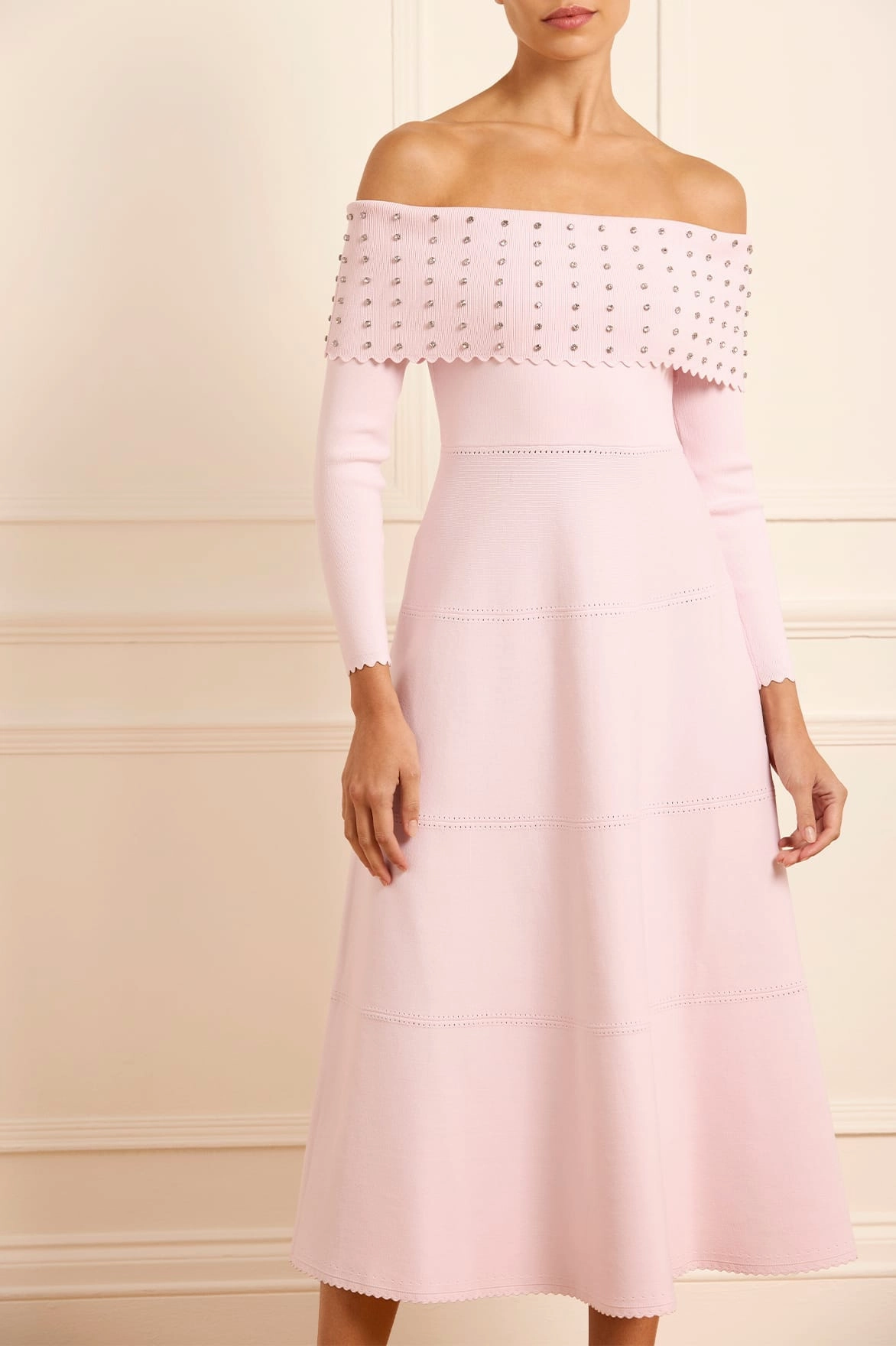 Embellished Bardot Knit Gown Relaxed Comfort FrayResistant Edging