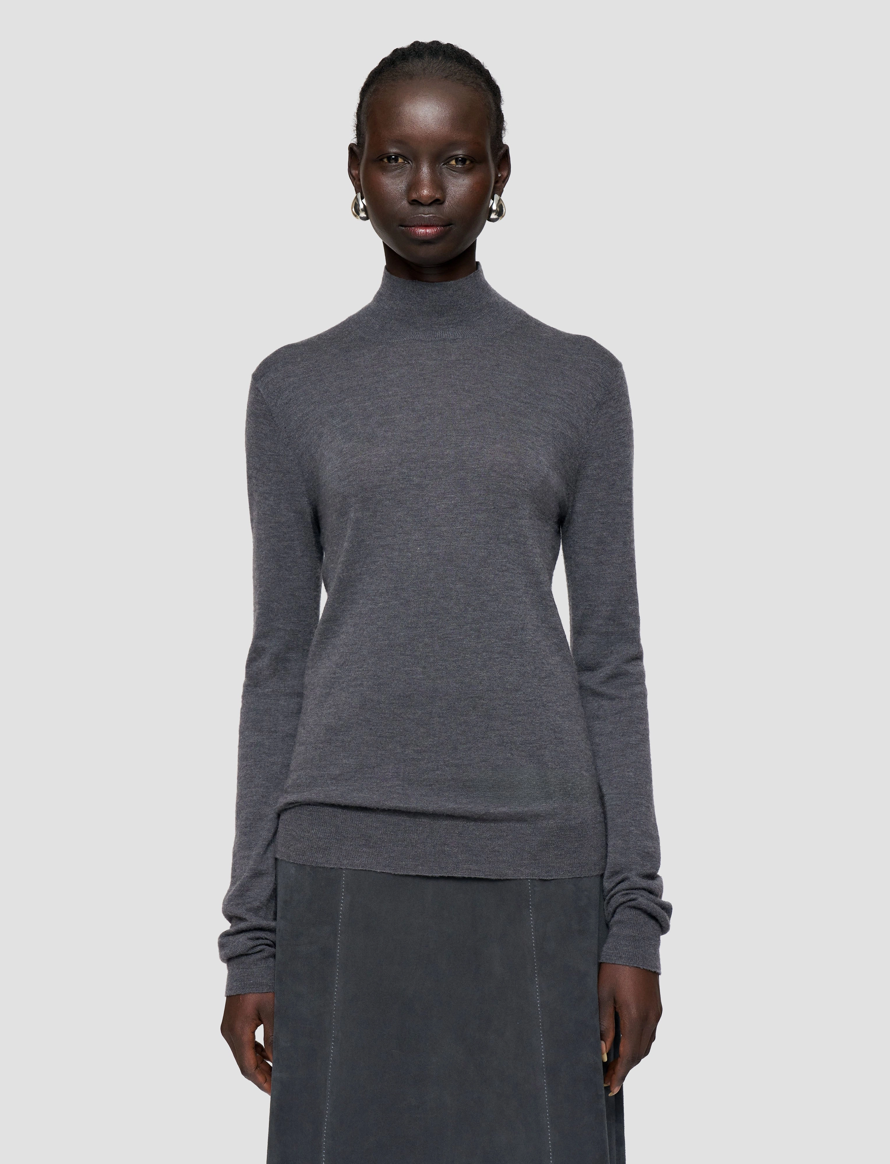 Simple Silhouette Cashair High Neck Jumper