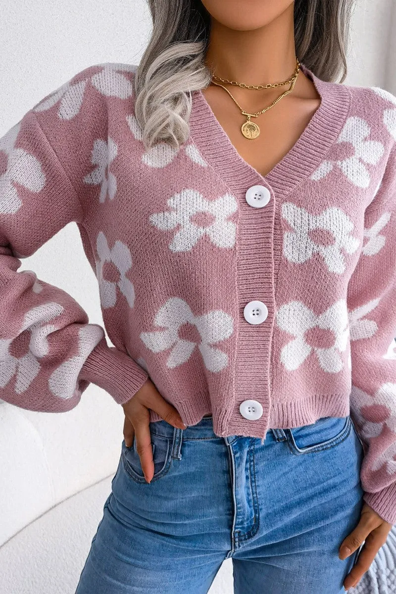 WOMEN FLOWER PRINTING COZY BUTTON UP CARDIGAN Lightweight Comfort